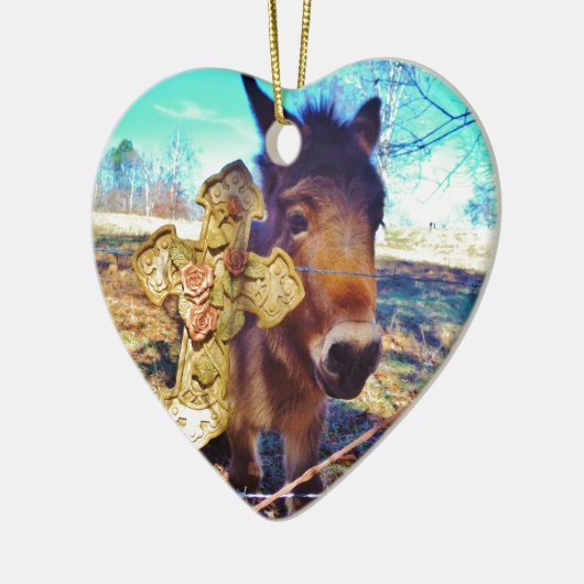 Donkey mit Rose Cross Keramikornament (Links)