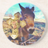 Donkey mit Rose Cross Sandstein Untersetzer (Vorne)