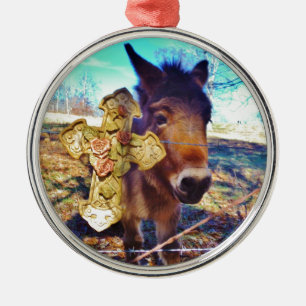 Donkey mit Rose Cross Silbernes Ornament