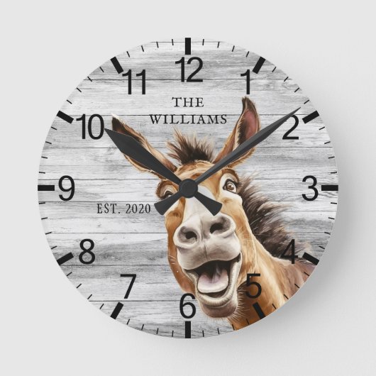 Donkey Niedlich Personalisiert Runde Wanduhr (Vorderseite)
