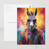 Donkey Pink Brille, Regenbogenhaar Postkarte (Vorne/Hinten)