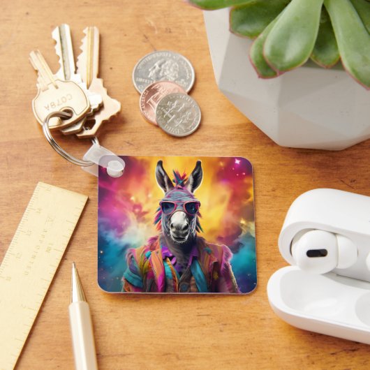 Donkey Pink Brille, Regenbogenhaar Schlüsselanhänger (Schreibtisch)