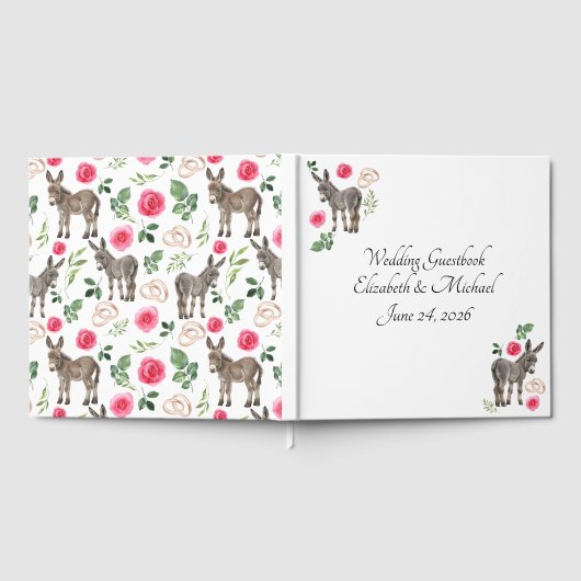 Donkey Pink Floral Rustic Wedding Gästebuch (Voll)