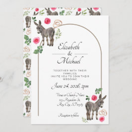 Donkey Pink Floral Wedding Invitation Einladung