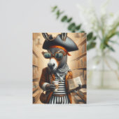 Donkey Pirate mit Buch und Kaffee Postkarte (Stehend Vorderseite)