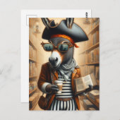 Donkey Pirate mit Buch und Kaffee Postkarte (Vorne/Hinten)