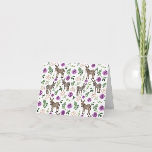 Donkey Purple Floral Rustic Wedding Dankeskarte (Vorderseite)