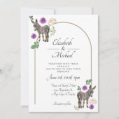 Donkey Purple Floral Rustic Wedding Einladung (Vorderseite)