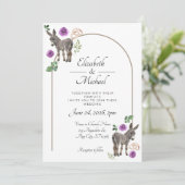 Donkey Purple Floral Rustic Wedding Einladung (Stehend Vorderseite)