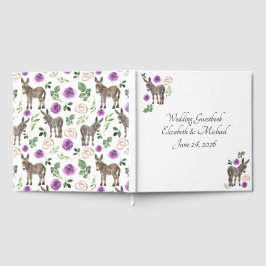 Donkey Purple Floral Rustic Wedding Gästebuch
