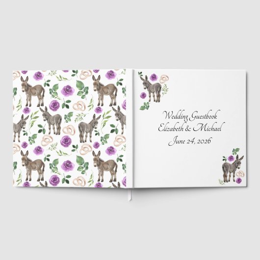 Donkey Purple Floral Wedding Guest Book Gästebuch (Voll)