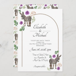Donkey Purple Floral Wedding Invitation Einladung