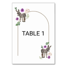 Donkey Purple Floral Wedding Table Number Card Tischnummer