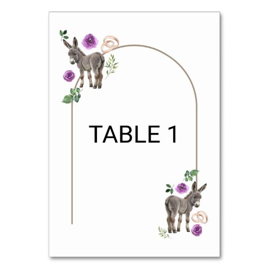 Donkey Purple Floral Wedding Table Number Card Tischnummer (Vorderseite)