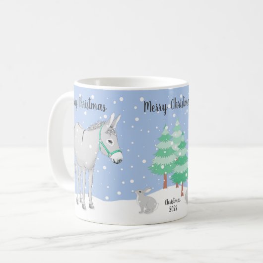 Donkey Rabbit Snow Weihnachts-Tasse Kaffeetasse (Vorderseite Links)