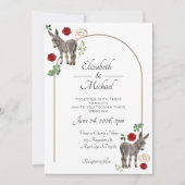 Donkey Red Floral Rustic Wedding Einladung (Vorderseite)