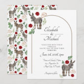 Donkey Red Floral Rustic Wedding Einladung (Vorne/Hinten)