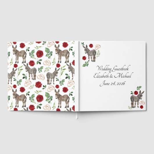 Donkey Red Floral Rustic Wedding Guest Book Gästebuch (Voll)