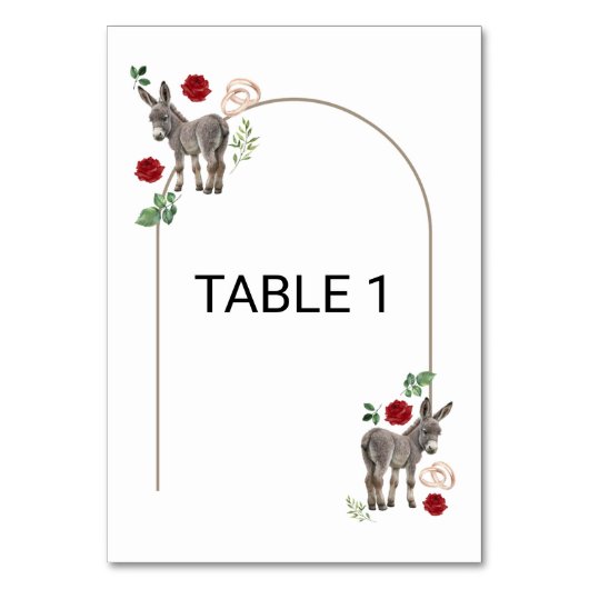 Donkey Red Floral Rustic Wedding  Tischnummer (Vorderseite)