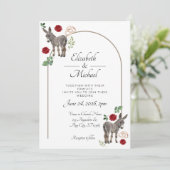 Donkey Red Floral Wedding Invitation Einladung (Stehend Vorderseite)
