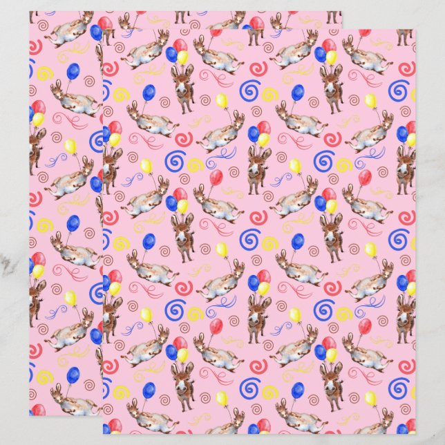 Donkey Scrapbook Paper in Pink (Vorne/Hinten)