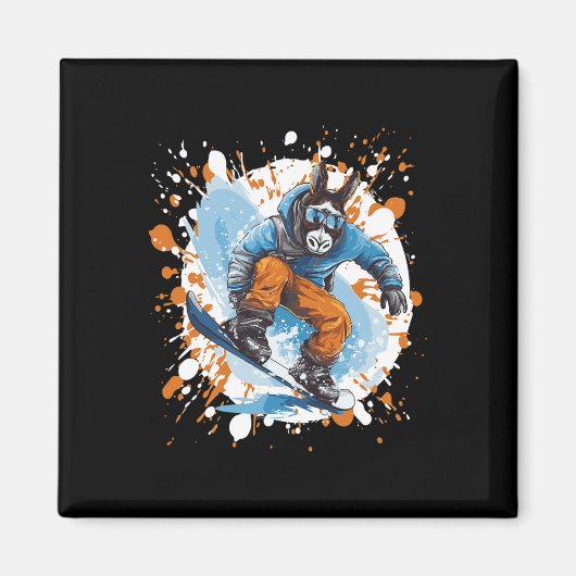 Donkey Snowboarding Animal Snowboard Magnet (Vorne)