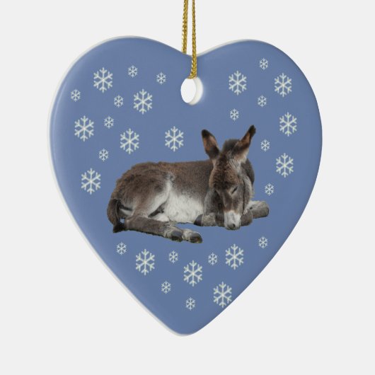 Donkey Snowflakes auf blau Keramik Ornament (Rechts)