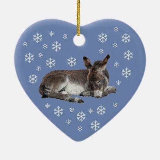Donkey Snowflakes auf blau Keramik Ornament (Hinten)