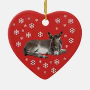 Donkey Snowflakes auf Rot Keramik Ornament