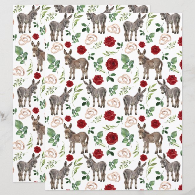 Donkey Wedding Scrapbook Paper in White (Vorne/Hinten)