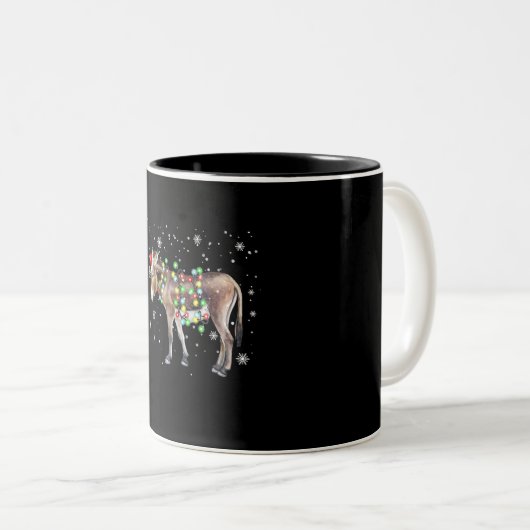 Donkey Weihnachtsbeleuchtung Farbe | Santa Donkey Zweifarbige Tasse (VorderseiteRechts)