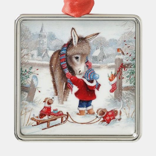 Donkey Weihnachtsfamilie Ornament Aus Metall (Vorne)