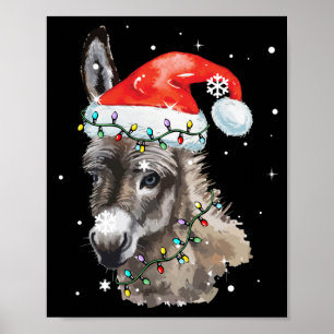 Donkey Weihnachtsfarbenleuchten Weihnachtsmannmüt Poster