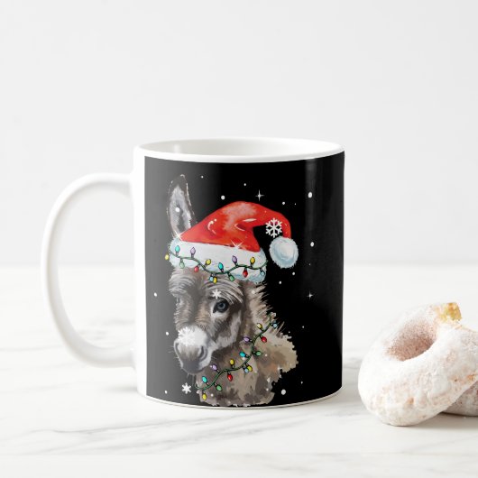 Donkey Weihnachtsfarbenleuchten Weihnachtsmannmütz Kaffeetasse (Mit Donut)