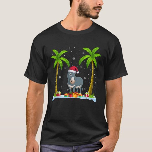 Donkey Weihnachtsmannmütze Palm Tree Beach Xmas Pa T-Shirt (Vorderseite)