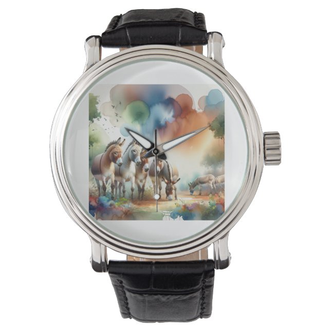 Donkeys in Harmony ABREF108 - Watercolor Armbanduhr (Vorderseite)