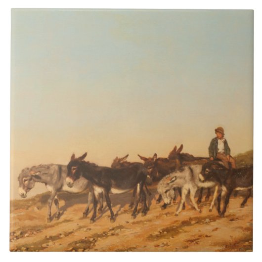 Donkeys in Südfrankreich (von Eugène Burnand) Fliese (Vorderseite)