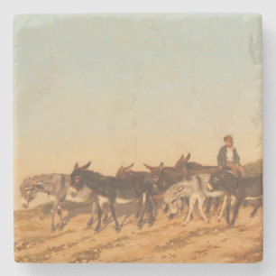 Donkeys in Südfrankreich (von Eugène Burnand) Steinuntersetzer