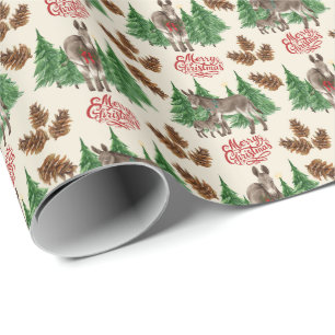 Donkeys Pine Forest Weihnachtswrapping Paper Geschenkpapier