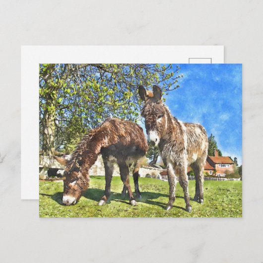 Donkeys Watercolor-Style Postkarte (Vorne/Hinten)