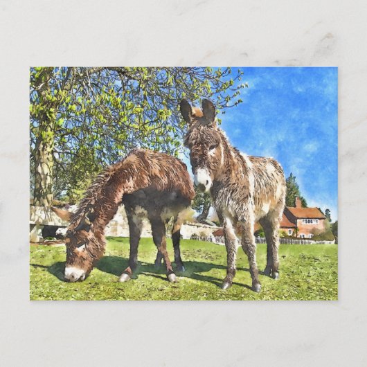 Donkeys Watercolor-Style Postkarte (Vorderseite)