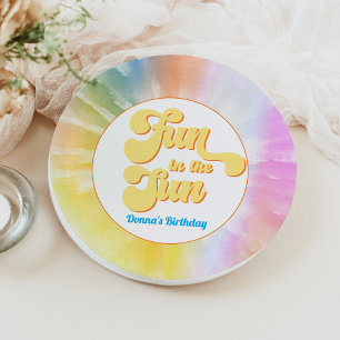 DONNA Retro-Schriftzug Tie Dye Pool-Party Geburtst Pappteller