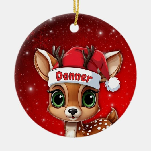 Donner Baby Deer, Fawn, Doe, Reindeer🦌 🎄 Keramik Ornament (Vorne)