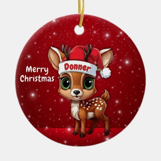 Donner Baby Deer, Fawn, Doe, Reindeer🦌 🎄 Keramik Ornament (Vorne)