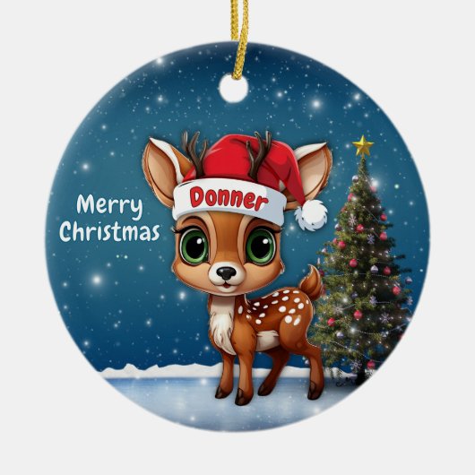 Donner Baby Deer, Fawn, Doe, Reindeer🦌🎄 Keramik Ornament (Vorne)