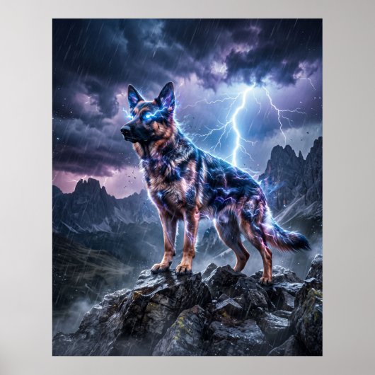 Donner Deutscher Schäferhund Blitz Kunst Poster (Vorne)