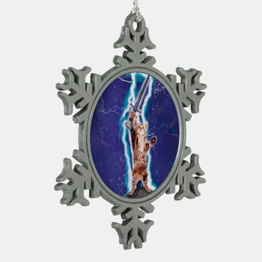 Donnerkatze Schneeflocken Zinn-Ornament (Links)