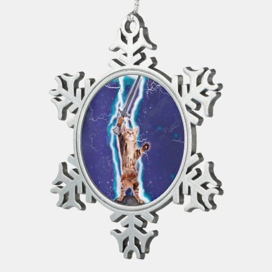 Donnerkatze Schneeflocken Zinn-Ornament (Rechts)