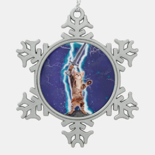 Donnerkatze Schneeflocken Zinn-Ornament