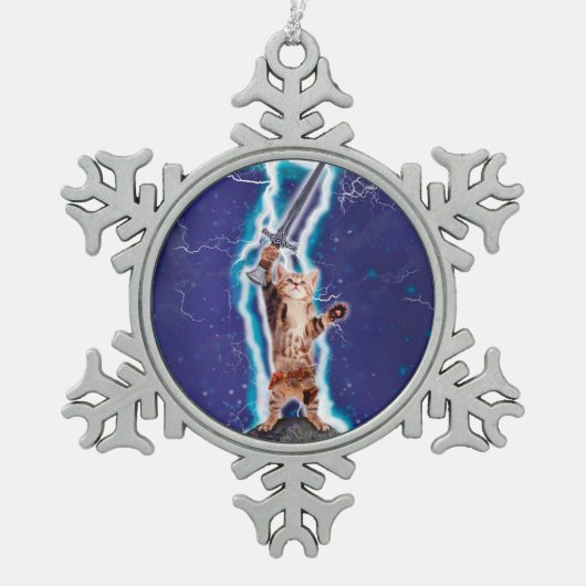 Donnerkatze Schneeflocken Zinn-Ornament (Vorderseite)